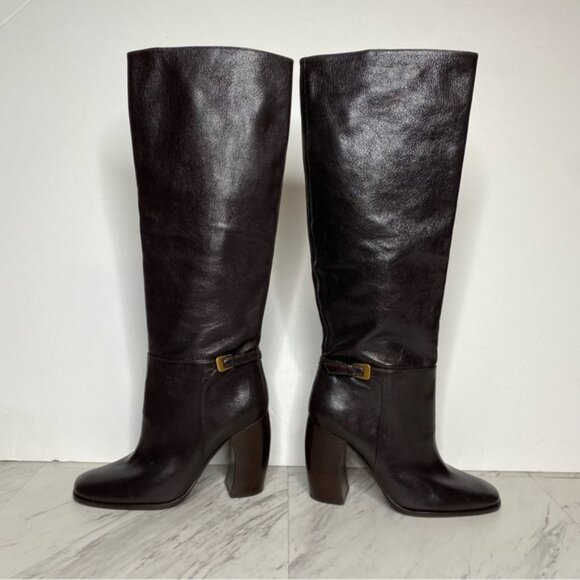 Tory Burch Dark Brown Leather Heeled Tall Boot 6M - Picture 8 of 16